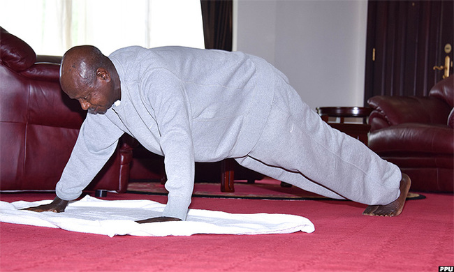 You are currently viewing Exercising indoors: President Museveni walks the talk