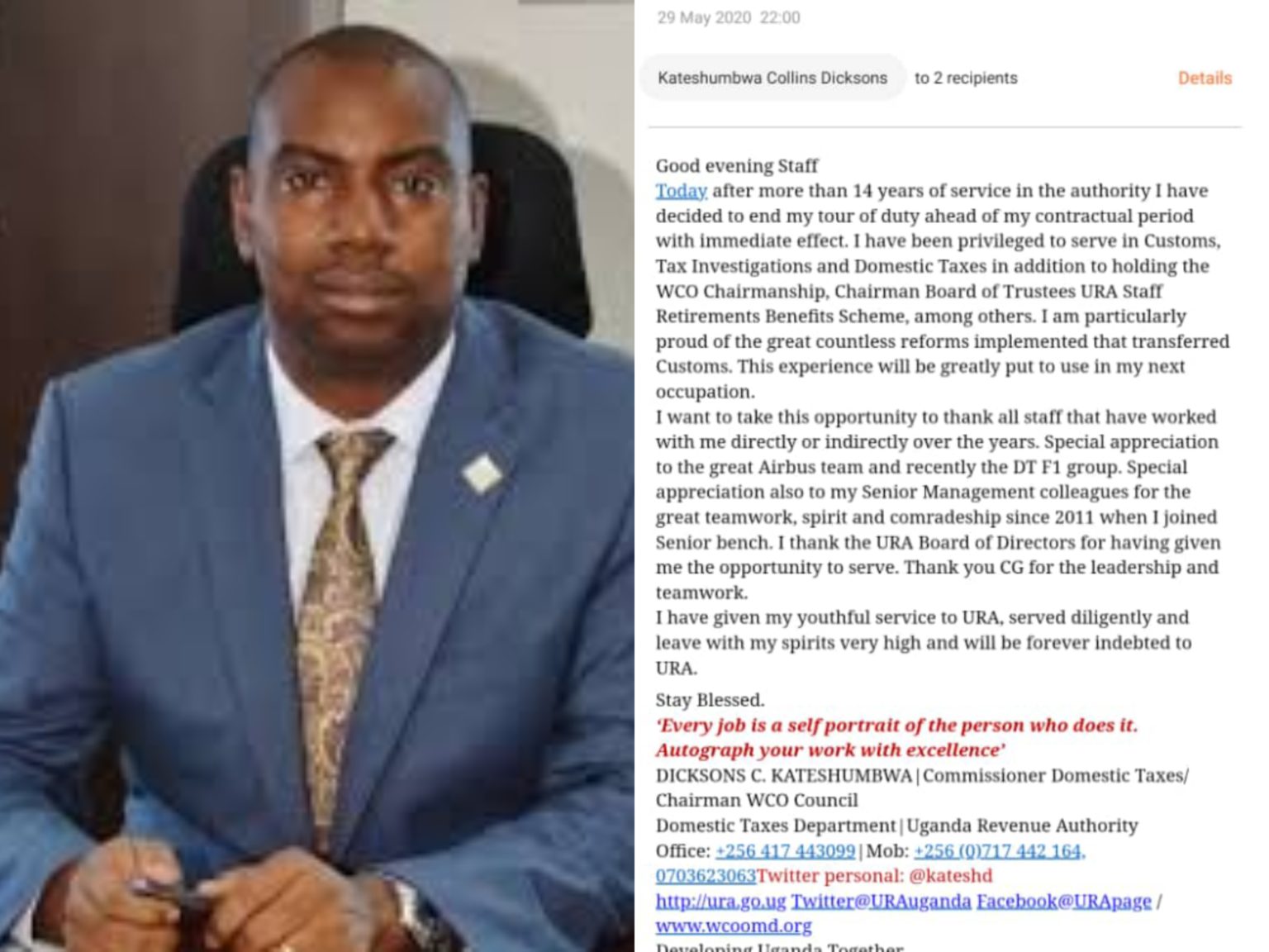 You are currently viewing Long serving URA Customs boss Kateshumbwa resigns