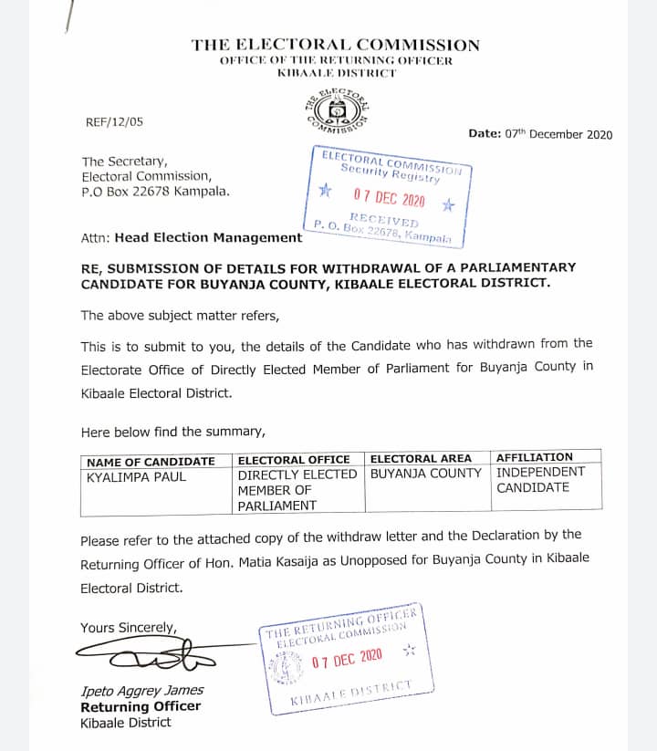 You are currently viewing Minister Kasaija unopposed for Buyanja MP Seat after rival withdrew from race