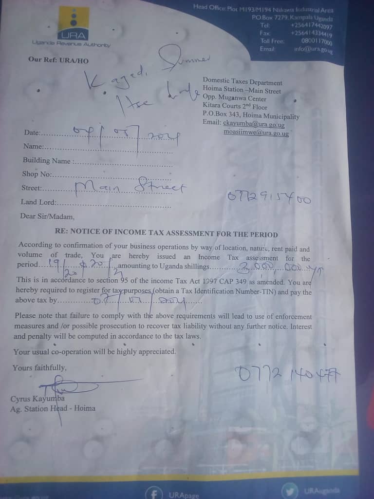 Read more about the article Panic as Uganda revenue authority issues income tax assessments in Kagadi