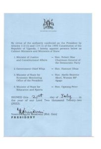 Read more about the article Museveni Appoints DP’s Mao Justice Minister